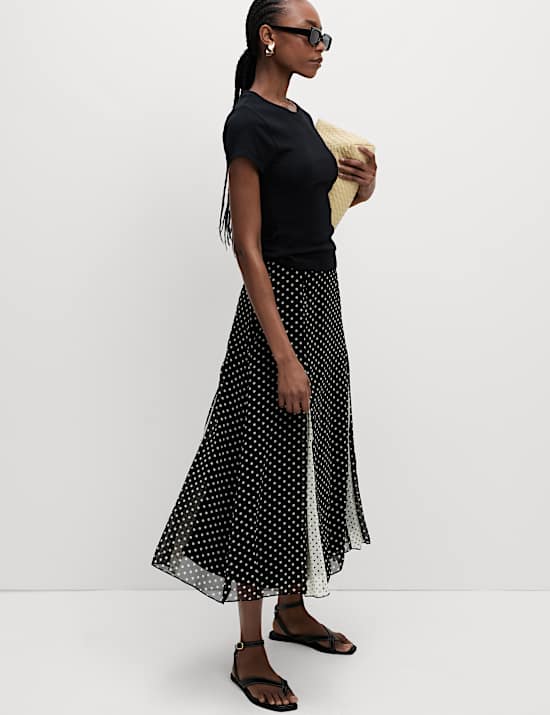 Polka Dot Midi Slip Skirt