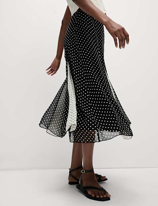 Polka Dot Midi Slip Skirt