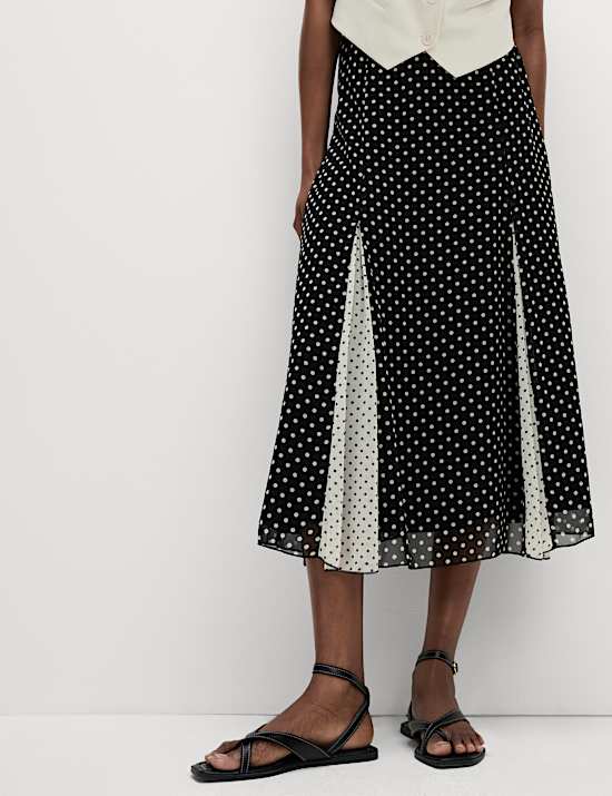 Polka Dot Midi Slip Skirt