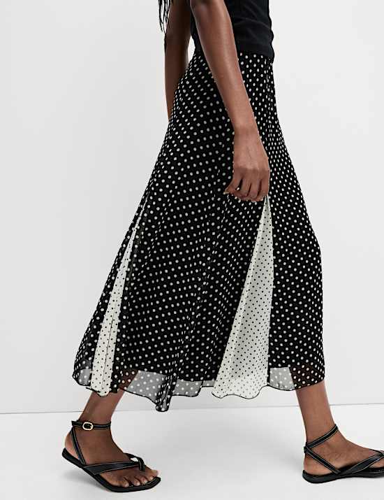 Polka Dot Midi Slip Skirt