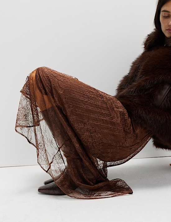 Lace Pleated Midaxi Skirt