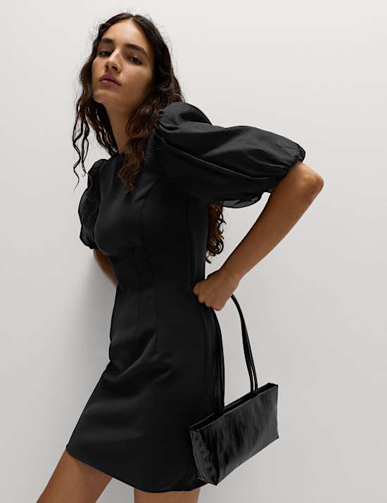 Organza Puff Sleeve Mini Shift Dress