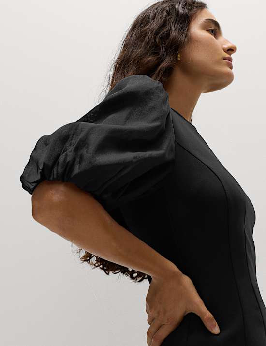 Organza Puff Sleeve Mini Shift Dress