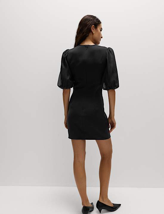 Organza Puff Sleeve Mini Shift Dress