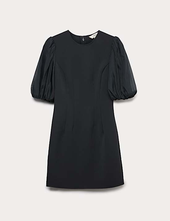 Organza Puff Sleeve Mini Shift Dress