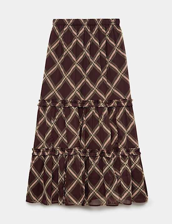 Falda midi de gasa a capas de cuadros
