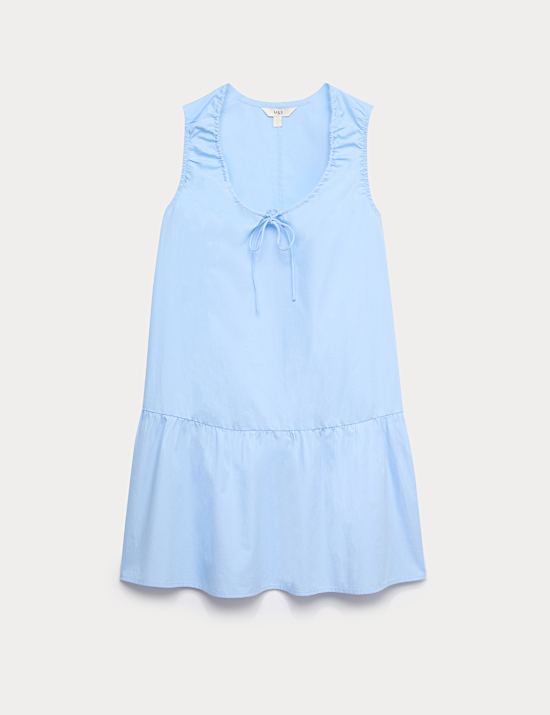 Pure Cotton Tie Detail Mini Tiered Dress
