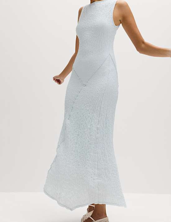 Gaun Kolom Midaxi Bahan Katun Bertekstur