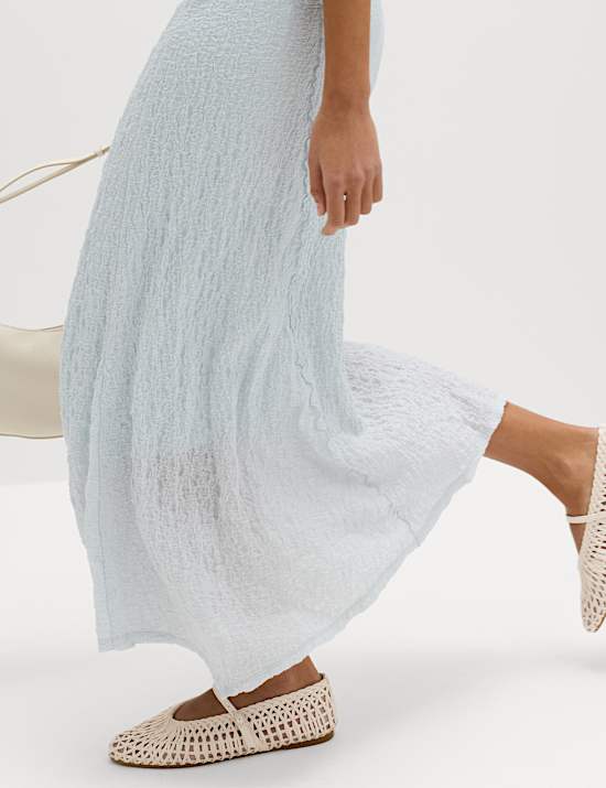 Gaun Kolom Midaxi Bahan Katun Bertekstur