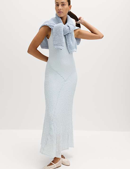 Gaun Kolom Midaxi Bahan Katun Bertekstur