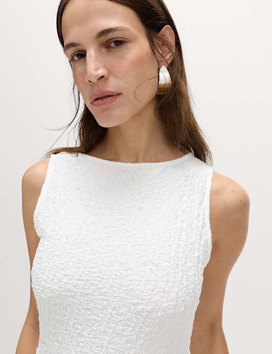 Robe coupe droite midaxi en coton textur&eacute;