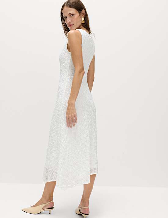 Robe coupe droite midaxi en coton textur&eacute;