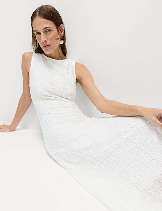 Robe coupe droite midaxi en coton textur&eacute;