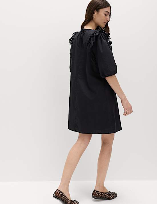 Broderie Frill Sleeve Mini Relaxed Dress