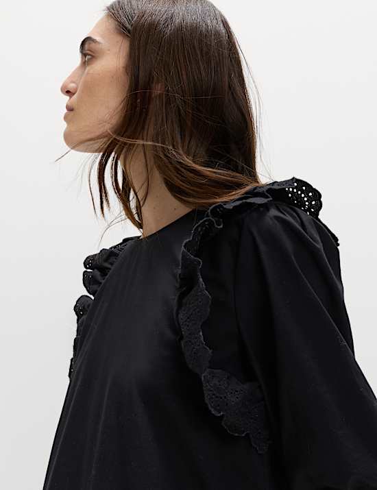 Broderie Frill Sleeve Mini Relaxed Dress