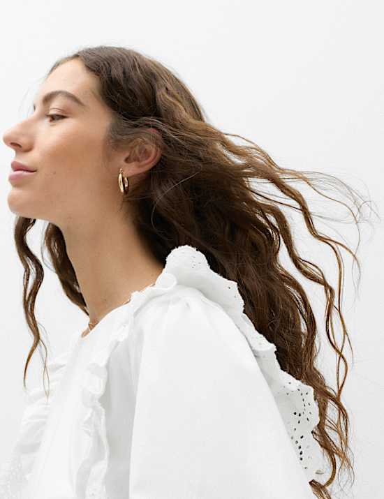 Broderie Frill Sleeve Mini Relaxed Dress