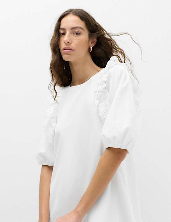 Broderie Frill Sleeve Mini Relaxed Dress