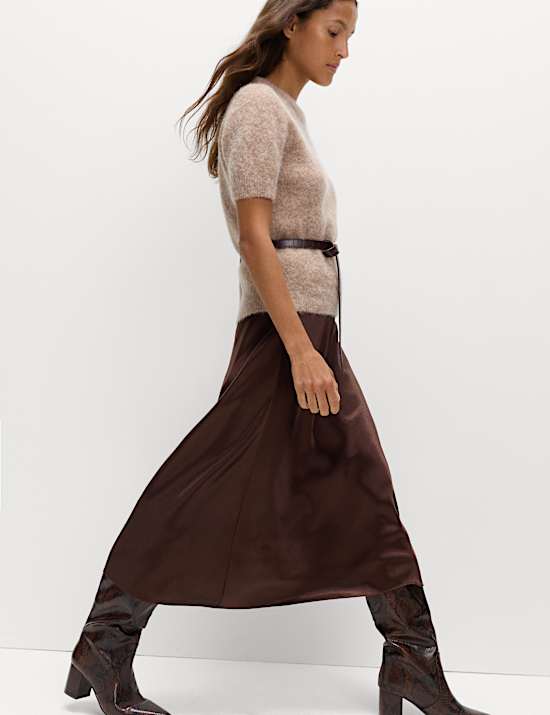 Satin Midi A-Line Skirt