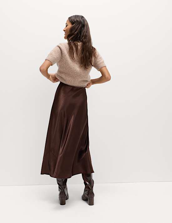 Satin Midi A-Line Skirt