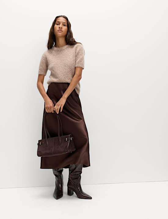 Satin Midi A-Line Skirt