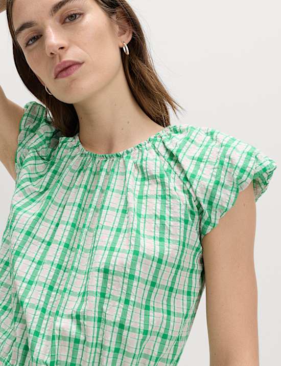 Gingham Puff Sleeve Midi Waisted Dress
