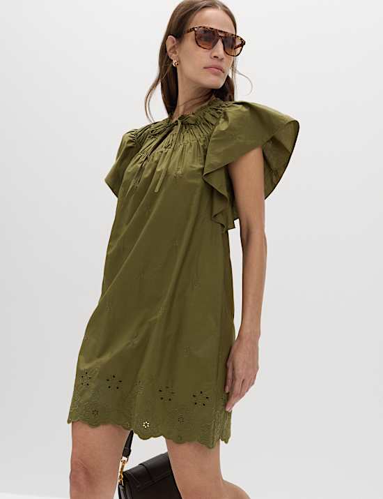 Haftowana luźna sukienka mini 100% bawełny