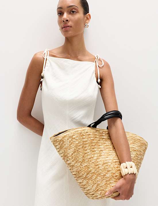 Beaded Square Neck Strappy Midi Column Dress
