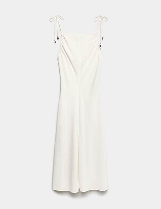 Beaded Square Neck Strappy Midi Column Dress