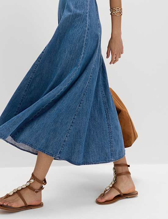 Denim Halter Neck Midi Column Dress