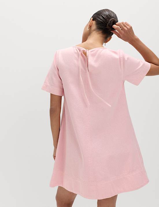 Pure Cotton Denim Mini T-Shirt Dress