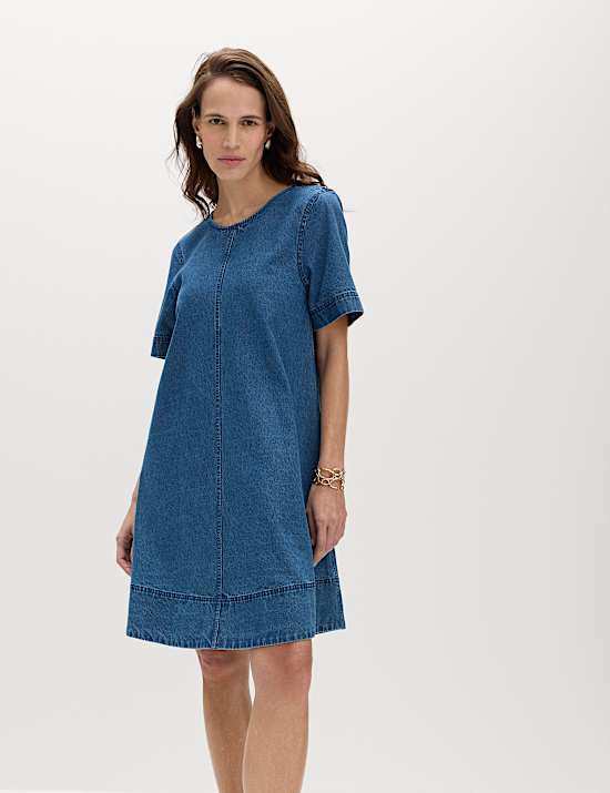 Pure Cotton Denim Mini T-Shirt Dress