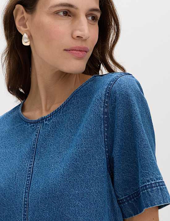 Pure Cotton Denim Mini T-Shirt Dress