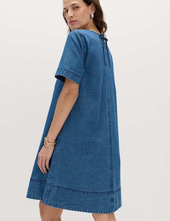Pure Cotton Denim Mini T-Shirt Dress