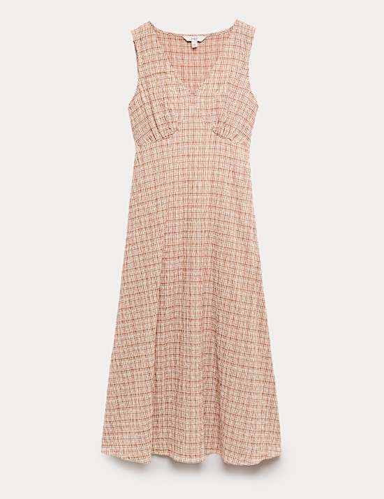 Cotton Rich Textured Printed Midi Tea Dress
