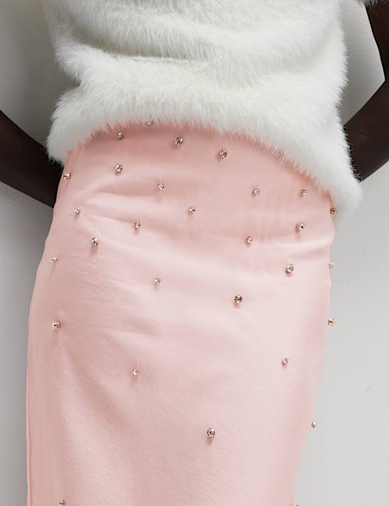 Embellished Midi A-Line Skirt