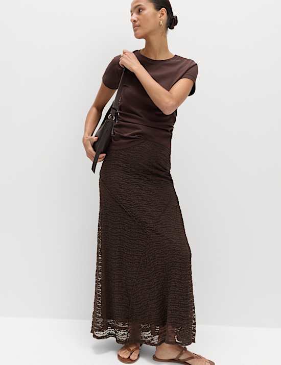 Jersey Textured Midaxi Straight Slip Skirt