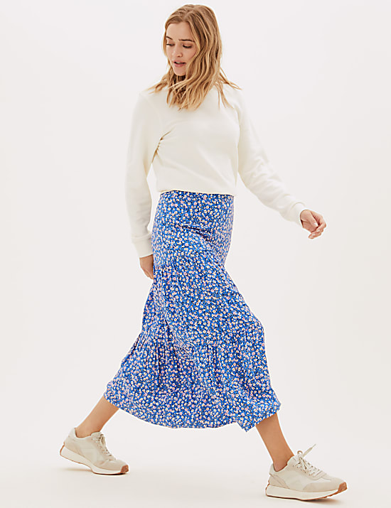 Ditsy Floral Midi Tiered Skirt