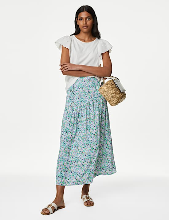 Midi-Schlupfrock mit seitlichem Schlitz und Blumenmuster