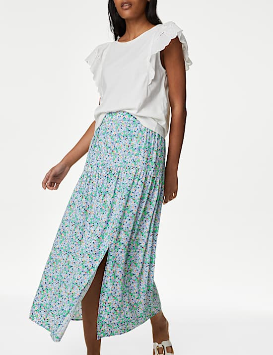 Midi-Schlupfrock mit seitlichem Schlitz und Blumenmuster