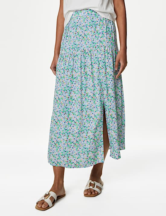 Midi-Schlupfrock mit seitlichem Schlitz und Blumenmuster