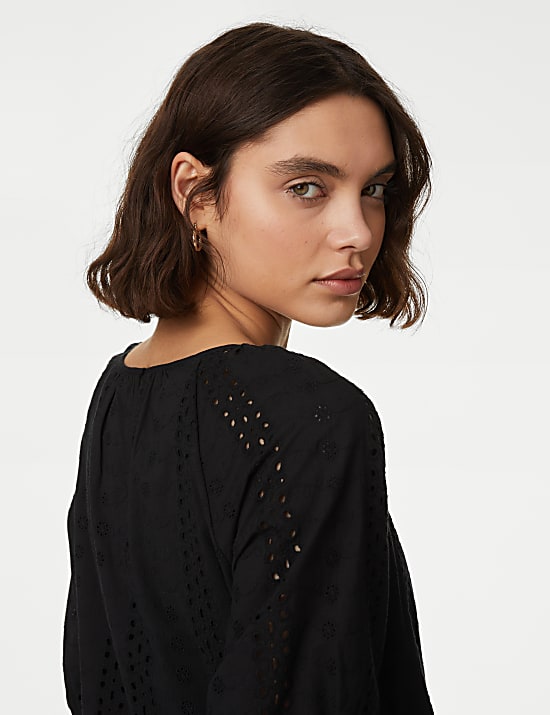 Pure Cotton Broderie Mini Tiered Dress