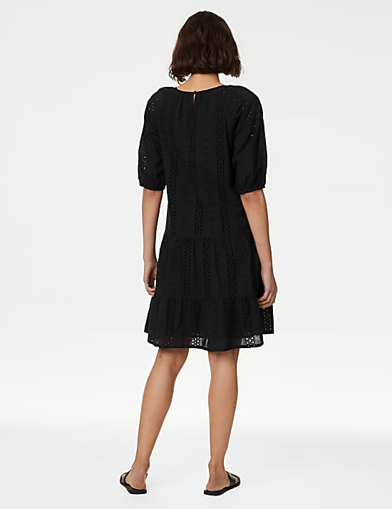 Pure Cotton Broderie Mini Tiered Dress