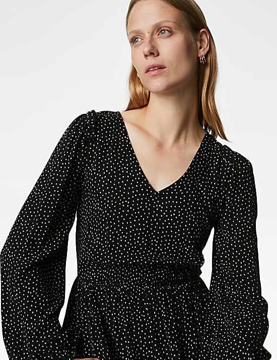 Printed V-Neck Mini Tiered Dress