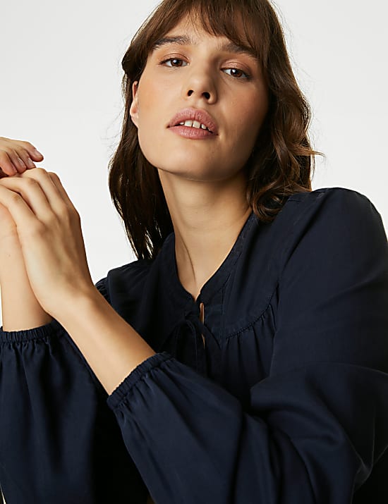 Pure Lyocell™ Tie Neck Mini Tiered Dress