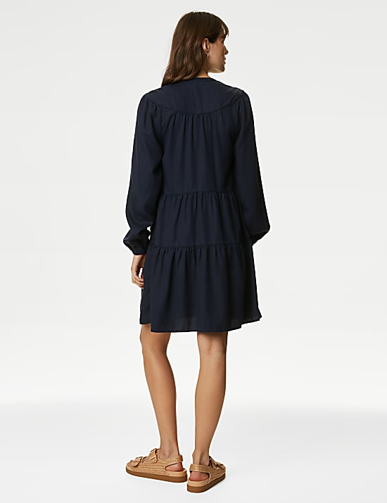 Pure Lyocell™ Tie Neck Mini Tiered Dress