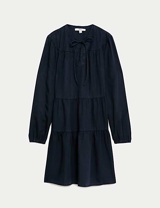 Pure Lyocell™ Tie Neck Mini Tiered Dress