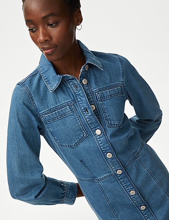 Denim mini-overhemdjurk met kraag