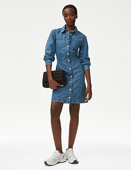 Denim mini-overhemdjurk met kraag