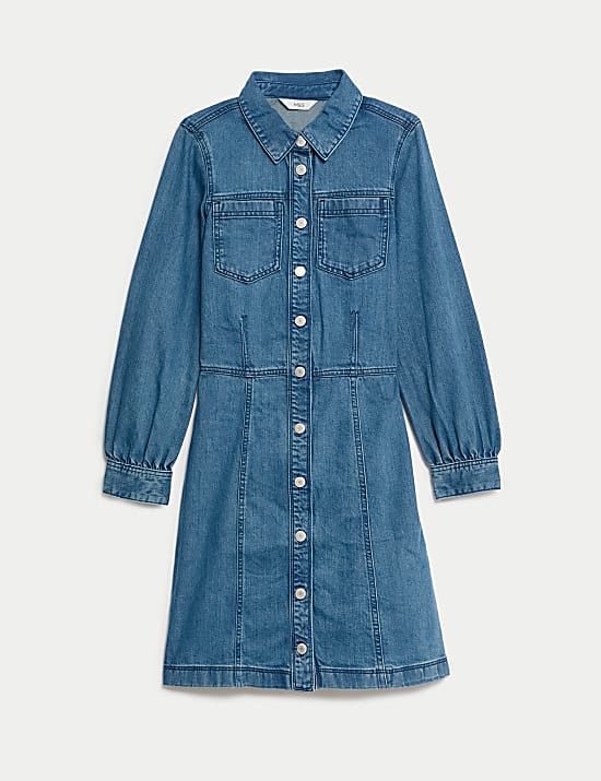 Denim mini-overhemdjurk met kraag