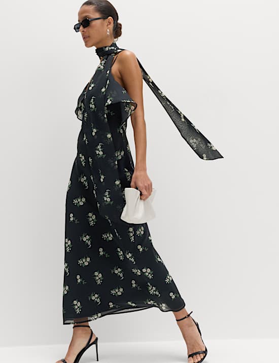 Floral Scarf Detail Midaxi Cami Dress